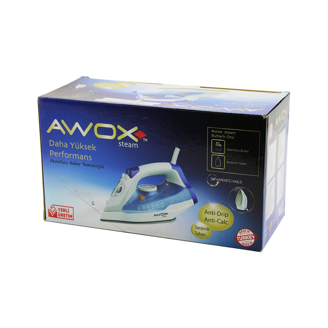 AWOX STEAM-1716 BUHARLI ÜTÜ SERAMİK TABAN 2600W 360 DERECE DÖNEBİLEN KABLO - 490ML ŞEFFAF SU TANKI (5643)