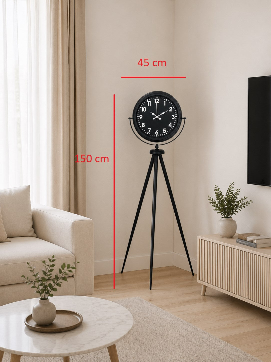Siyah Asil Standart Stil Tripod Ayaklı Saat