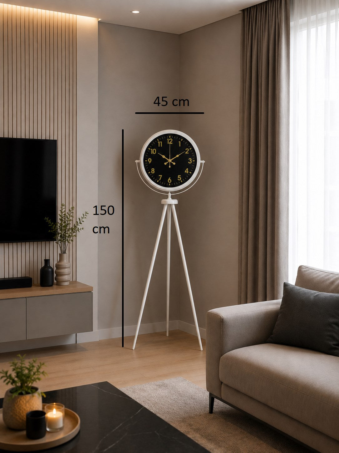 Royal Gold Rakamlı Beyaz Tripod Ayaklı Saat