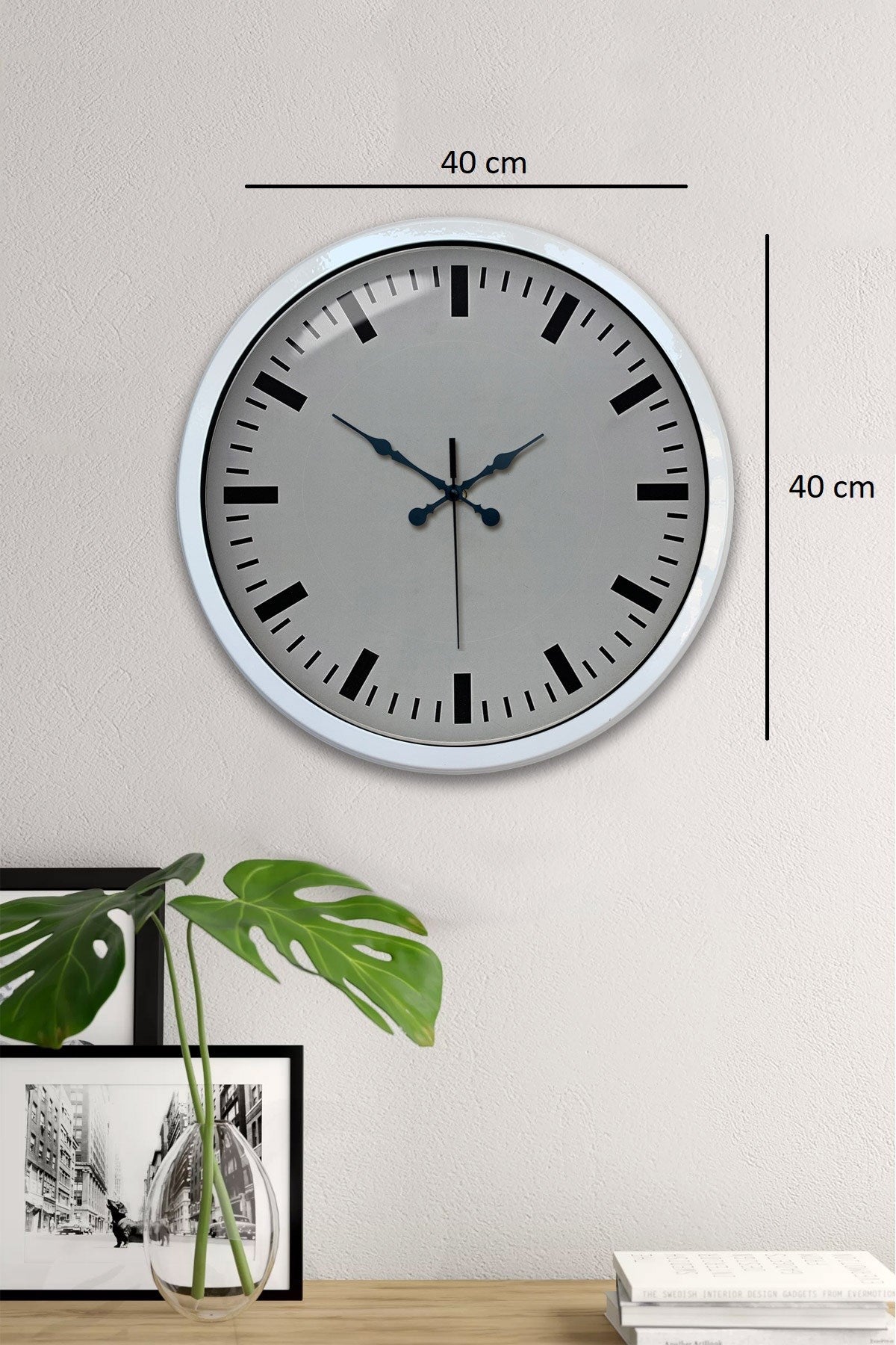 40 Cm Metal Beyaz Modern Duvar Saati