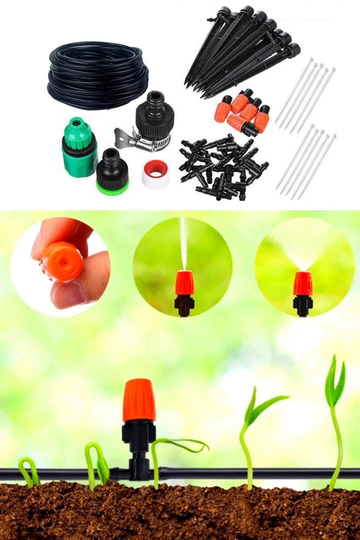BUFFER® 10 Metre Bahçe Damlama Sulama Sistemi Seti Hortum ve Ek Parçaları