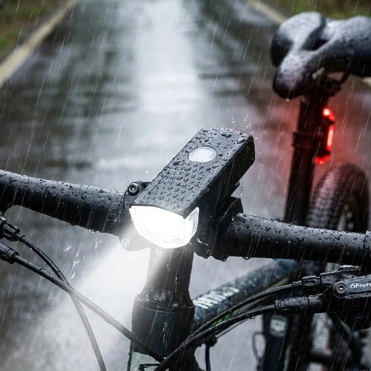 Bisiklet Işık Seti – USB Şarjlı LED Ön Far + Arka Stop Lambası, Su Geçirmez Bisiklet Aydınlatma Seti (5643)