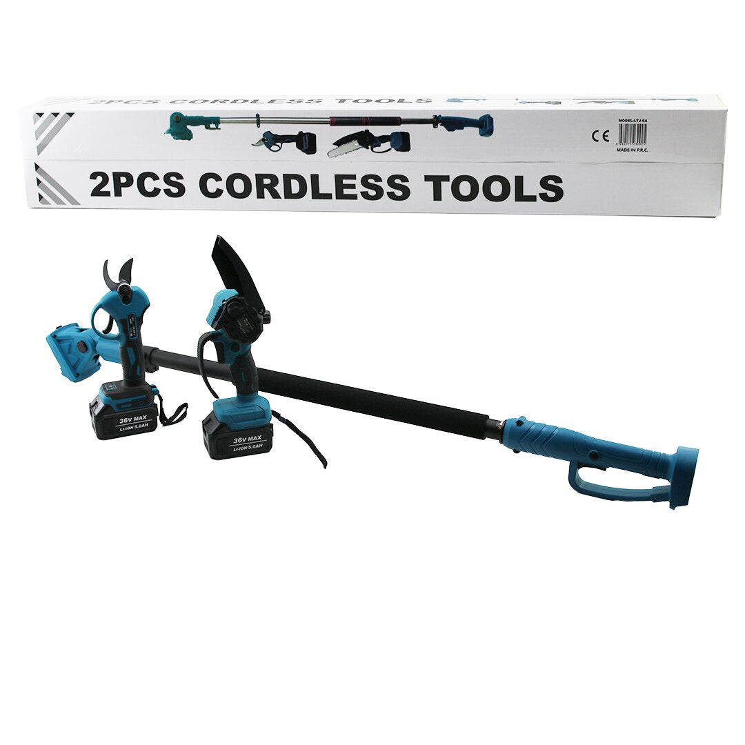 BN-5 CORDLESS TOOLS LTJ-6A ZZ-01 2 PCS SET 6" BUDAMA DAL KESME TESTERE=ŞARJLI-YAĞSIZ - ZİNCİRLİ + ŞARJLI BAĞ MAKASI TELESKOPİK UZAYAN METAL SAP=120-195CM (5643)