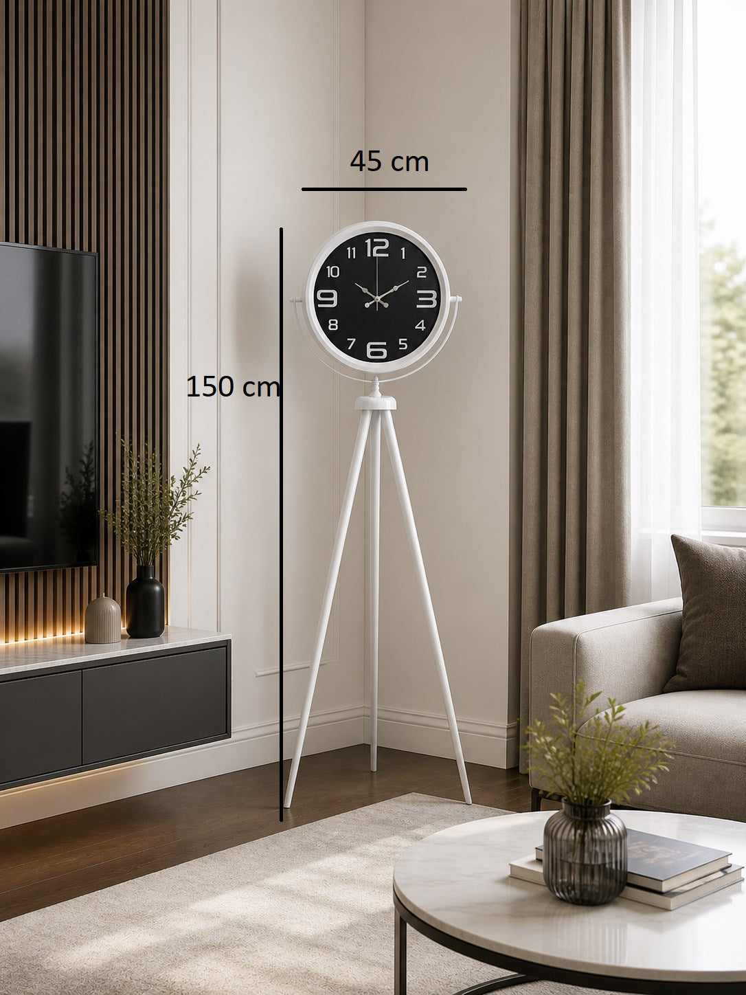 Kontrast Tasarım Beyaz Tripod Ayaklı Saat