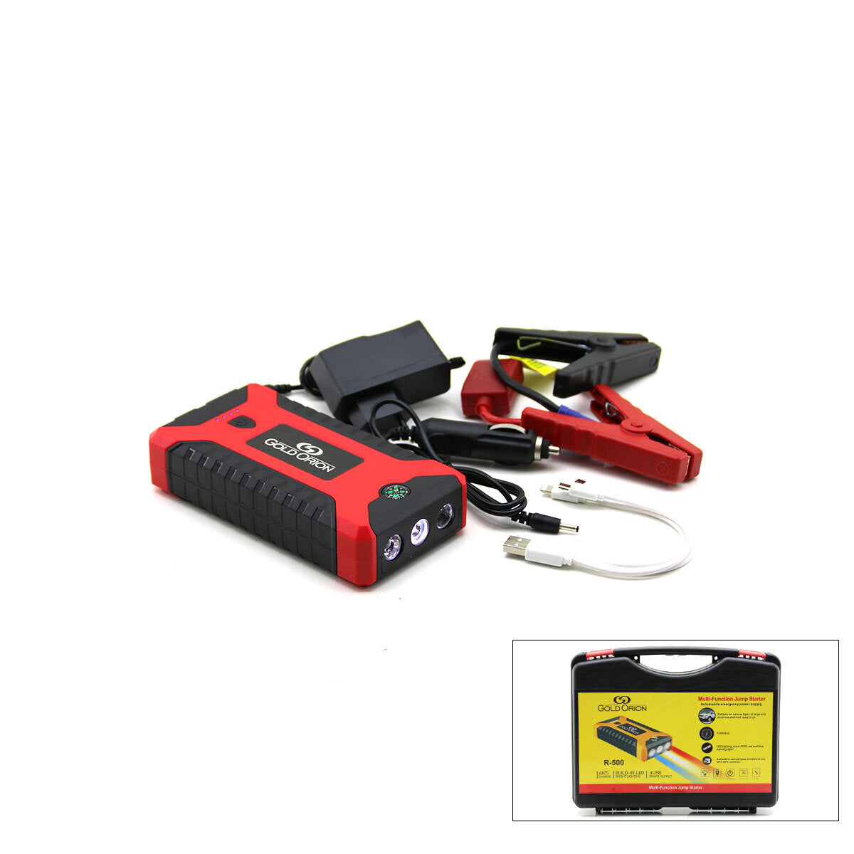 ÇOK FONKSİYONLU ATO - ARAÇ TAKVİYE SET TAŞINABİLİR 4 USB ÇIKIŞLI POWERBANK ÖZELLİK - FENER - COB - PUSULA (5643)