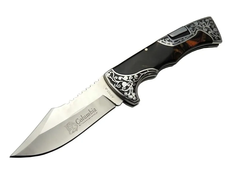 Columbia A3157b Kahverengi Av / Kamp Çakı 23 Cm - Sedef İşlemeli Saplı,