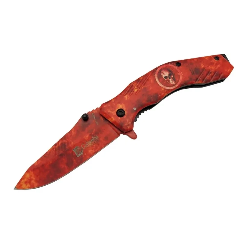 Columbia Skeleton 7000b Kamp Çakı 20 Cm - Kırmızı İskelet Desenli, Otomatik