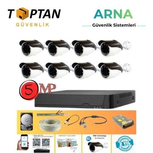 Gerçek 5 Mp Metal Kasa 8 Kameralı Ahd Güvenlik Seti 320 GB HDD Dahil