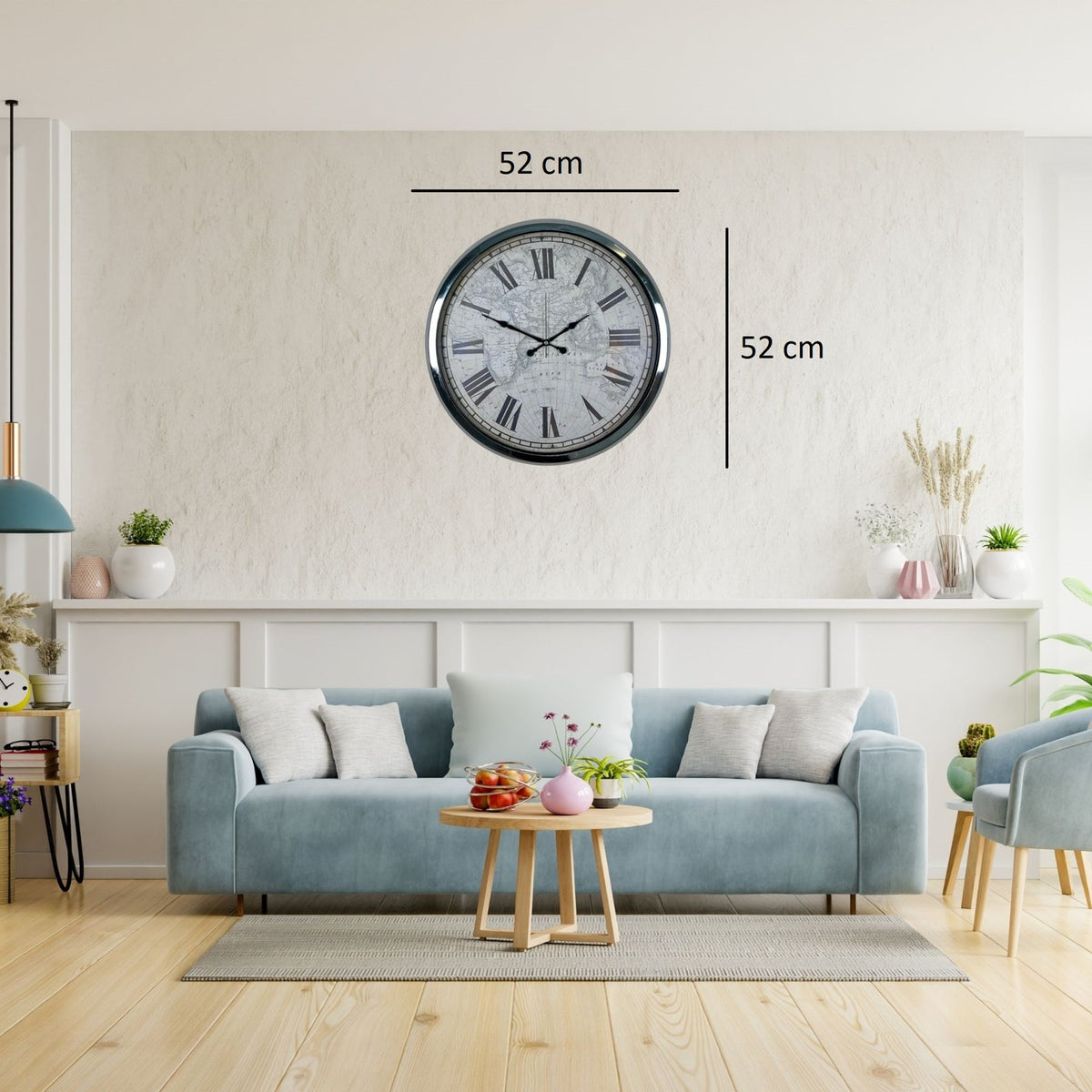Krom Imperium 52 Cm Metal Dünya Haritası Duvar Saati