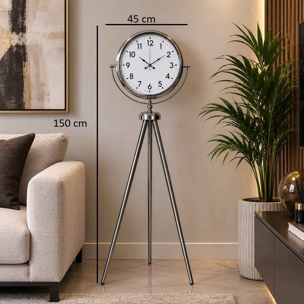 Krom Klasik Majesty 150 x 45 Cm Metal Ayaklı Saat