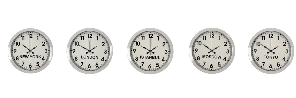 Beyaz Premium Tasarım 36 cm Metal Dünya Saatleri 5’li Set