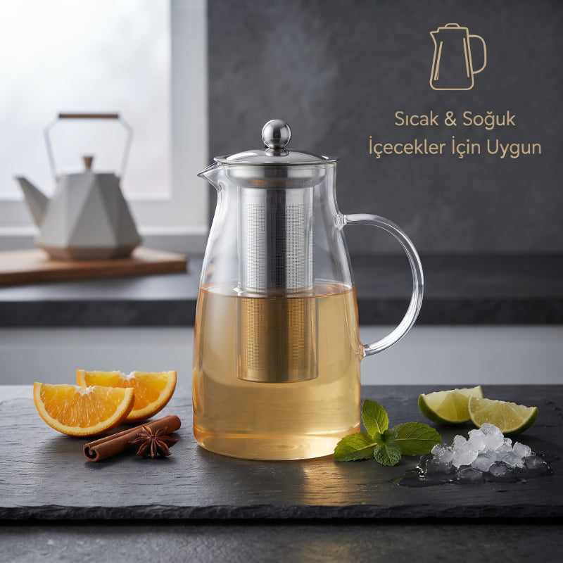 Detoks Sürahisi - 1500 ml - Paslanmaz Çelik Filtre - Cam