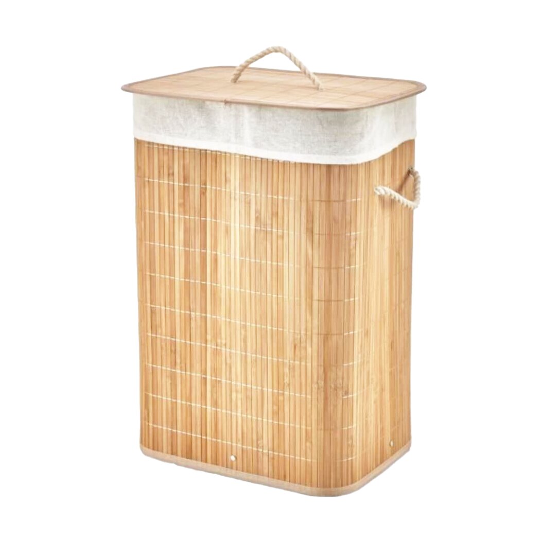 DİKDÖRTGEN BAMBU AHŞAP KİRLİ ÇAMAŞIR SEPETİ 40X30X60CM SEYYAR KAPAKLI İÇİ BEZLİ İP KULPLU (5643)