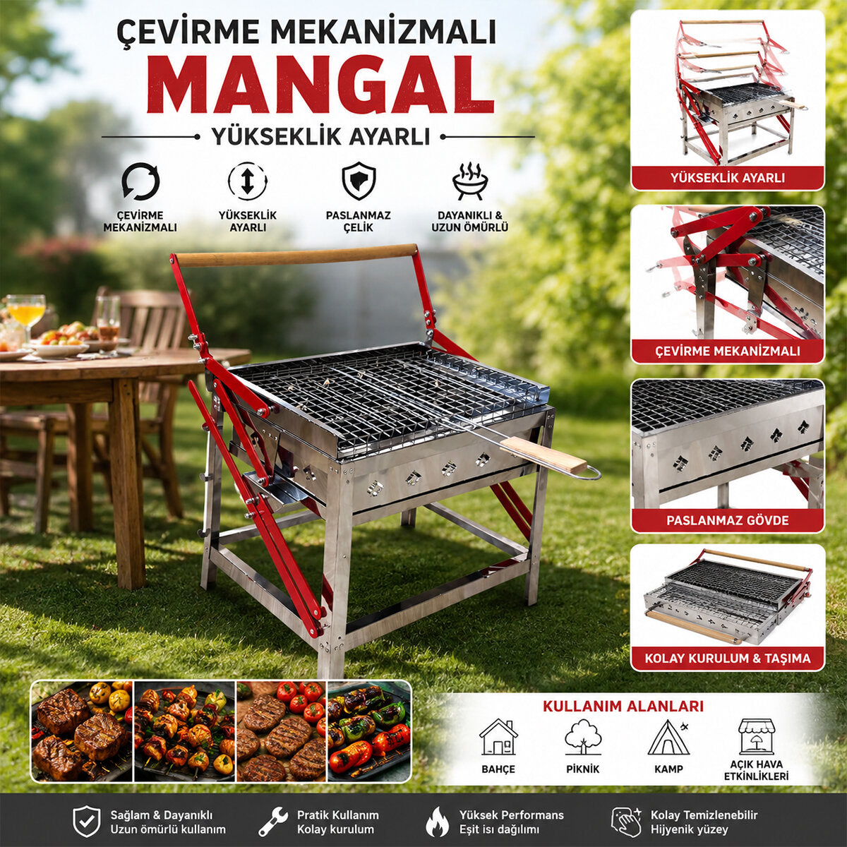 DÖNDÜRMELİ - ÇEVİRMELİ PASLANMAZ MEKANİZMALI MANGAL (5643)