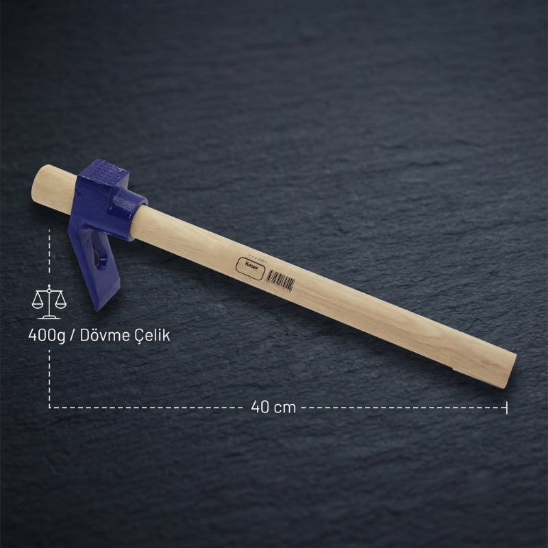 Ahşap Saplı Dövme Çelik Keser - Boyalı Sap - 400 Gram