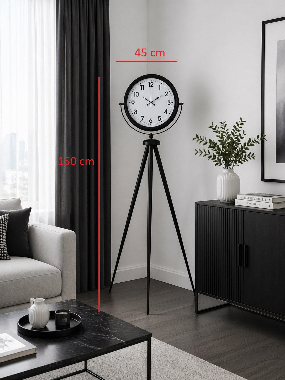 Siyah Tripod Ayaklı Dekoratif Saat