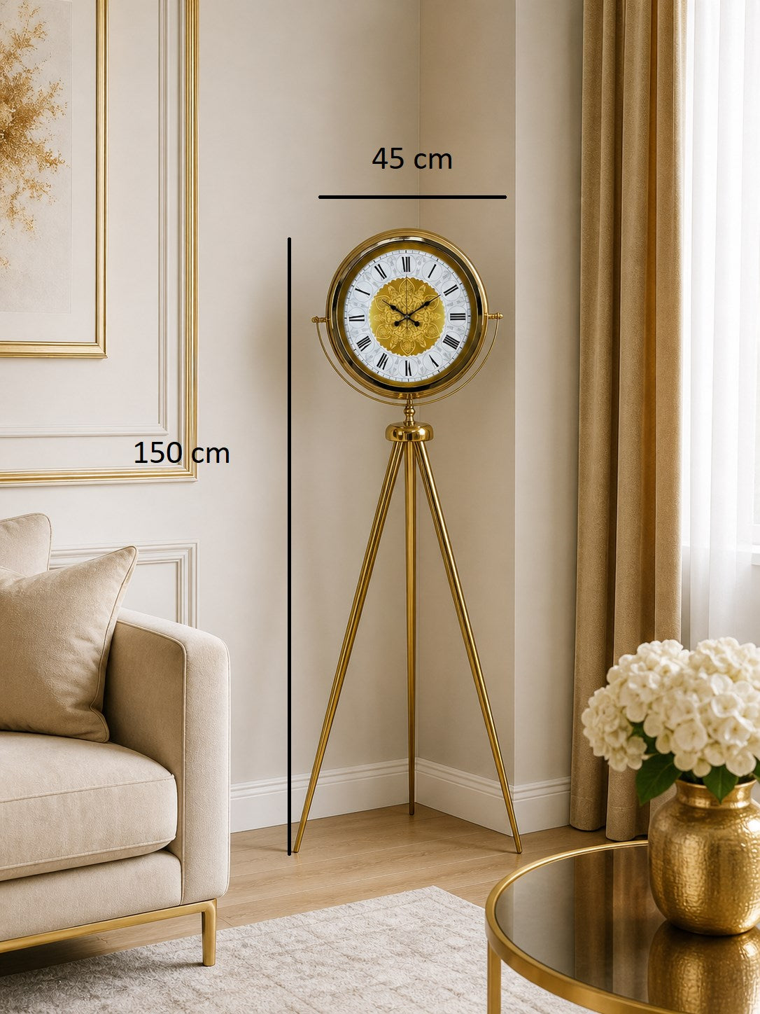 Gold Osmanlı Motifli Tripod Ayaklı Saat
