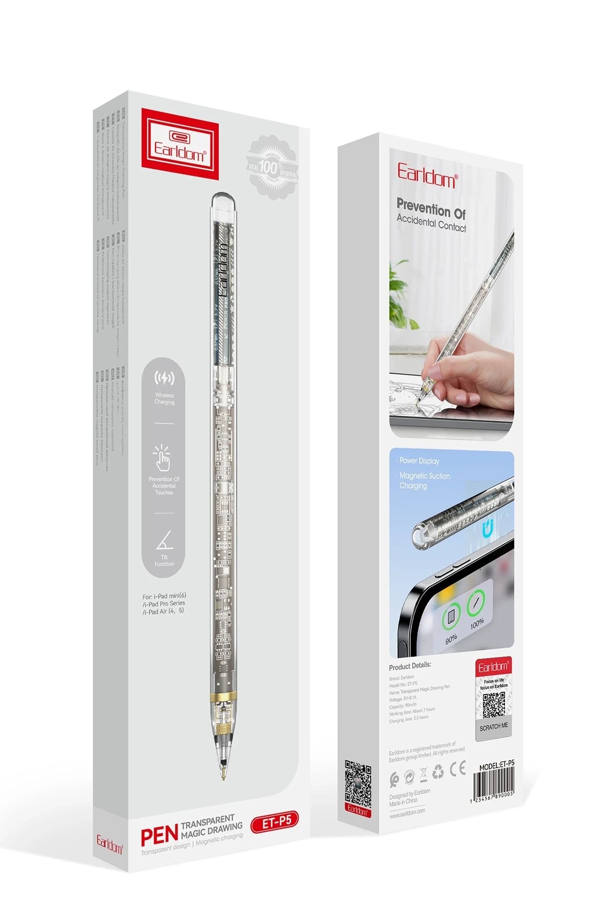 Earldom P5 Transparan Dokunmatik Stylus Kalem - Beyaz