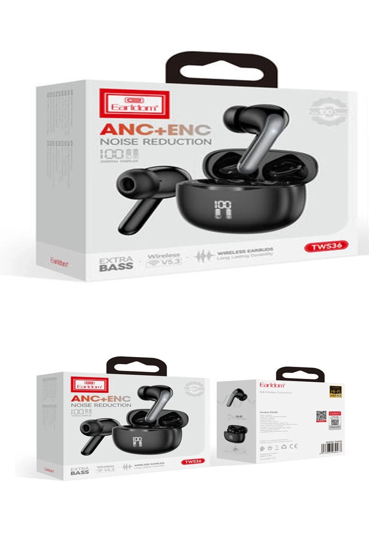 Earldom TWS36 Aktif Gürültü Engelleyici Özellikli Bluetooth 5.3 Kablosuz Airpods Kulaklık - Siyah