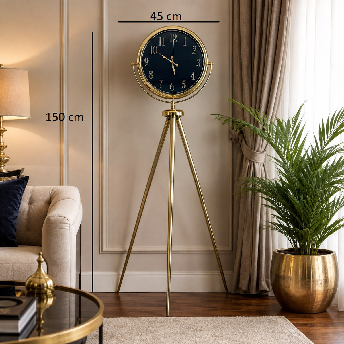 Gold Deluxe Aynalı Tripod 150 x 45 Cm Ayaklı Saat