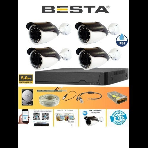 Gerçek 5 Mp Metal Kasa 4 Kameralı Ahd Güvenlik Seti 500 GB HDD Dahil