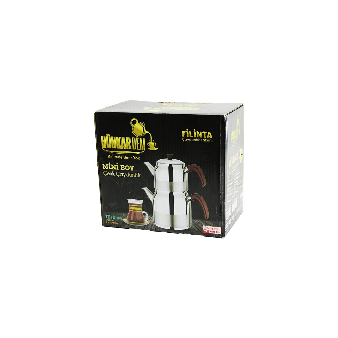 FİLİNTA MİNİ BOY ÇELİK ÇAYDANLIK SETİ ÇİFT KAPAKLI RENKLİ BAKALİT KULP ÜST DEMLİK: 1LT - ALT SULUK: 1.5LT KENDİNDEN SÜZGEÇLİ (5643)