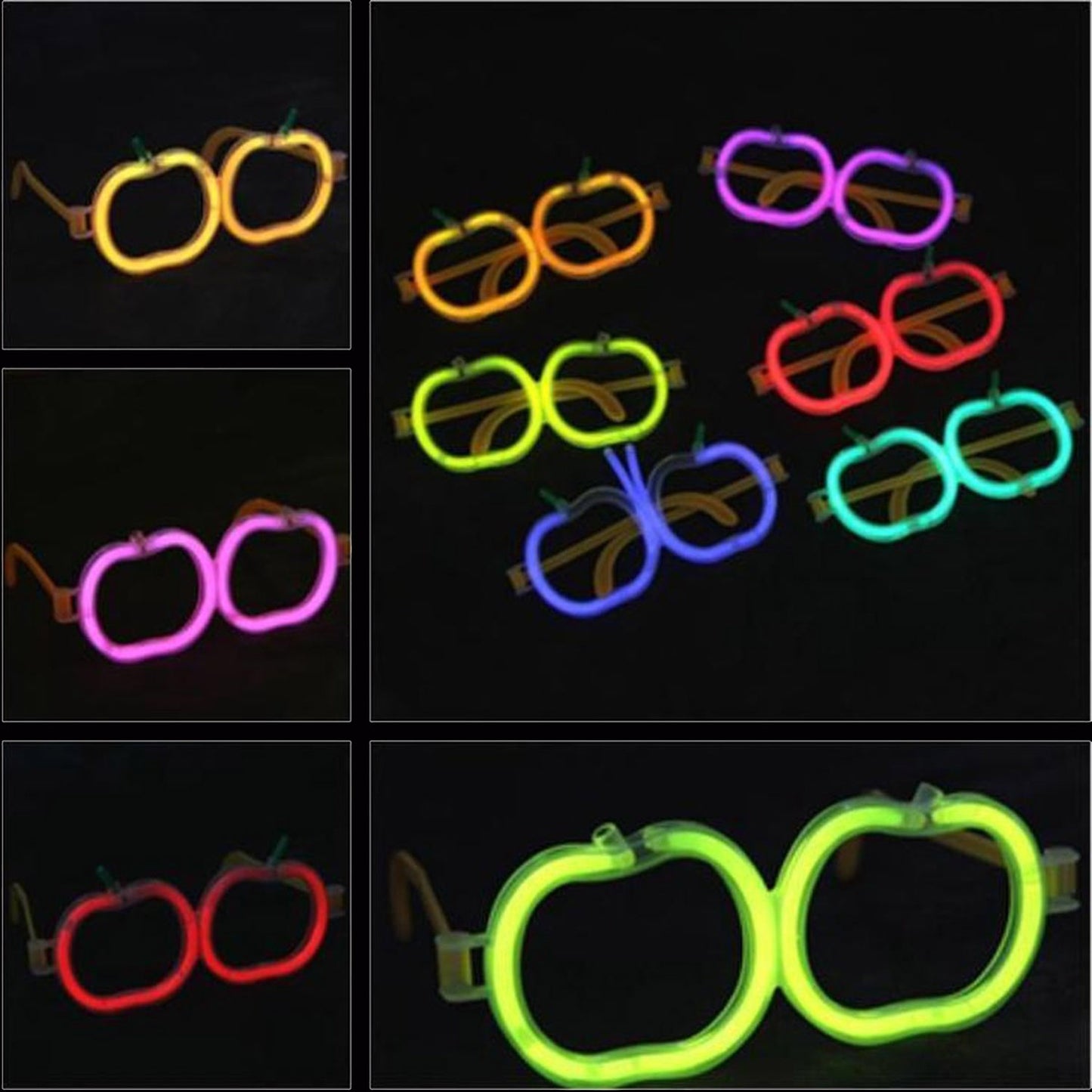 Glow Stick Elma Gözlük - Glow Partisi Gözlüğü - Glow Stick Gözlük 12 Adet (5643)