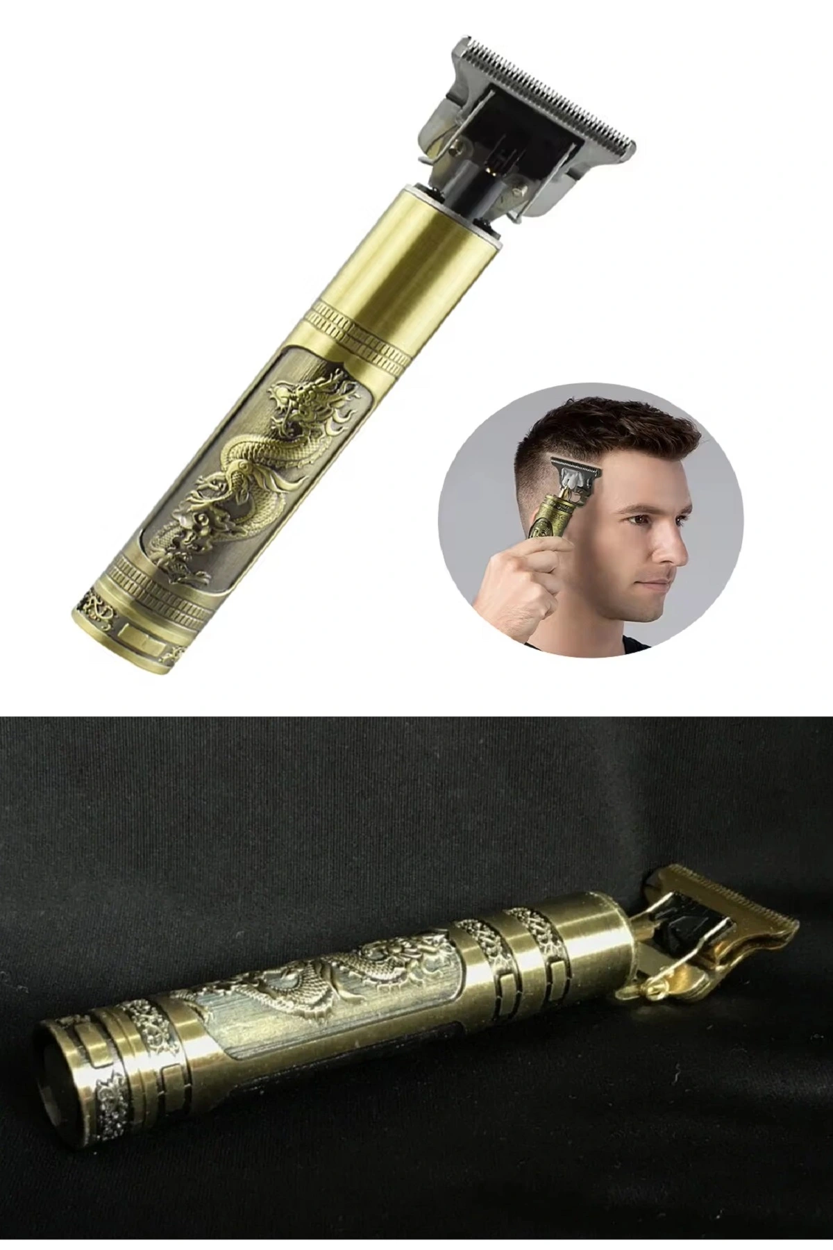 Gold Uçlu Vintage Şarjlı Traş Makinesi Saç Sakal Ense Çizim Vucüt Kılı Tıraş Makinası