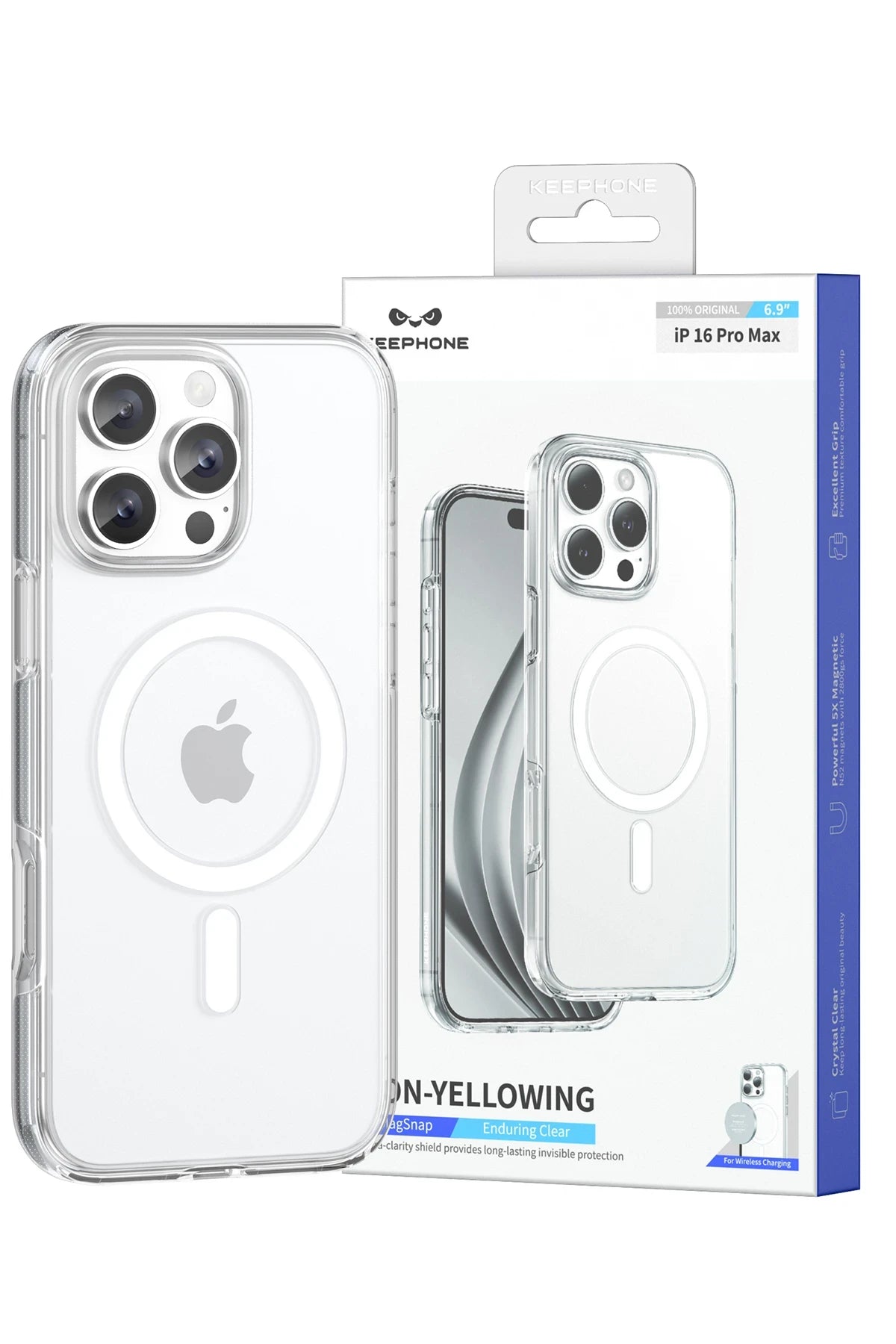 Keephone Apple iPhone 16 Non Yellow Şeffaf Magsafe Kılıf - Şeffaf