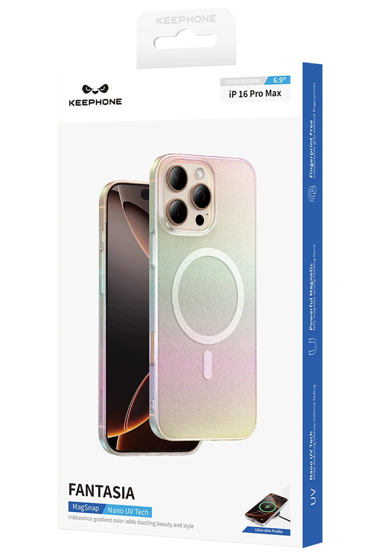 Keephone Apple iPhone 16 Pro Max Fantasia Gökkuşağı Magsafe Kılıf - Siyah