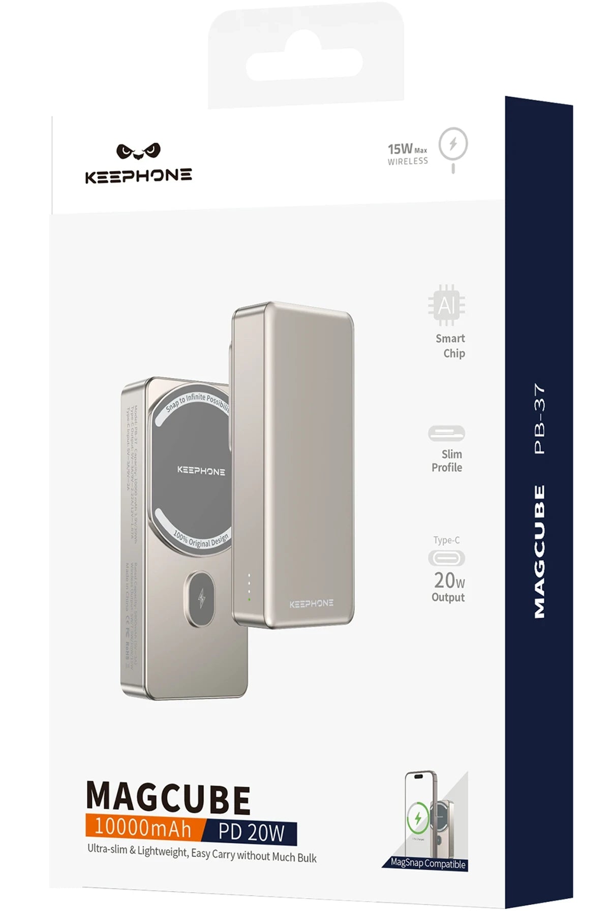Keephone PB37 MagCube 10.000 mAh Type-C 20W PD Magsafe Destekli Powerbank - Koyu Gri