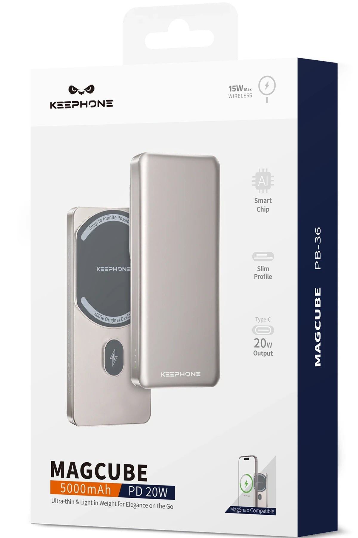Keephone PB36 MagCube 5.000 mAh Type-C 20W PD Magsafe Destekli Powerbank - Koyu Gri