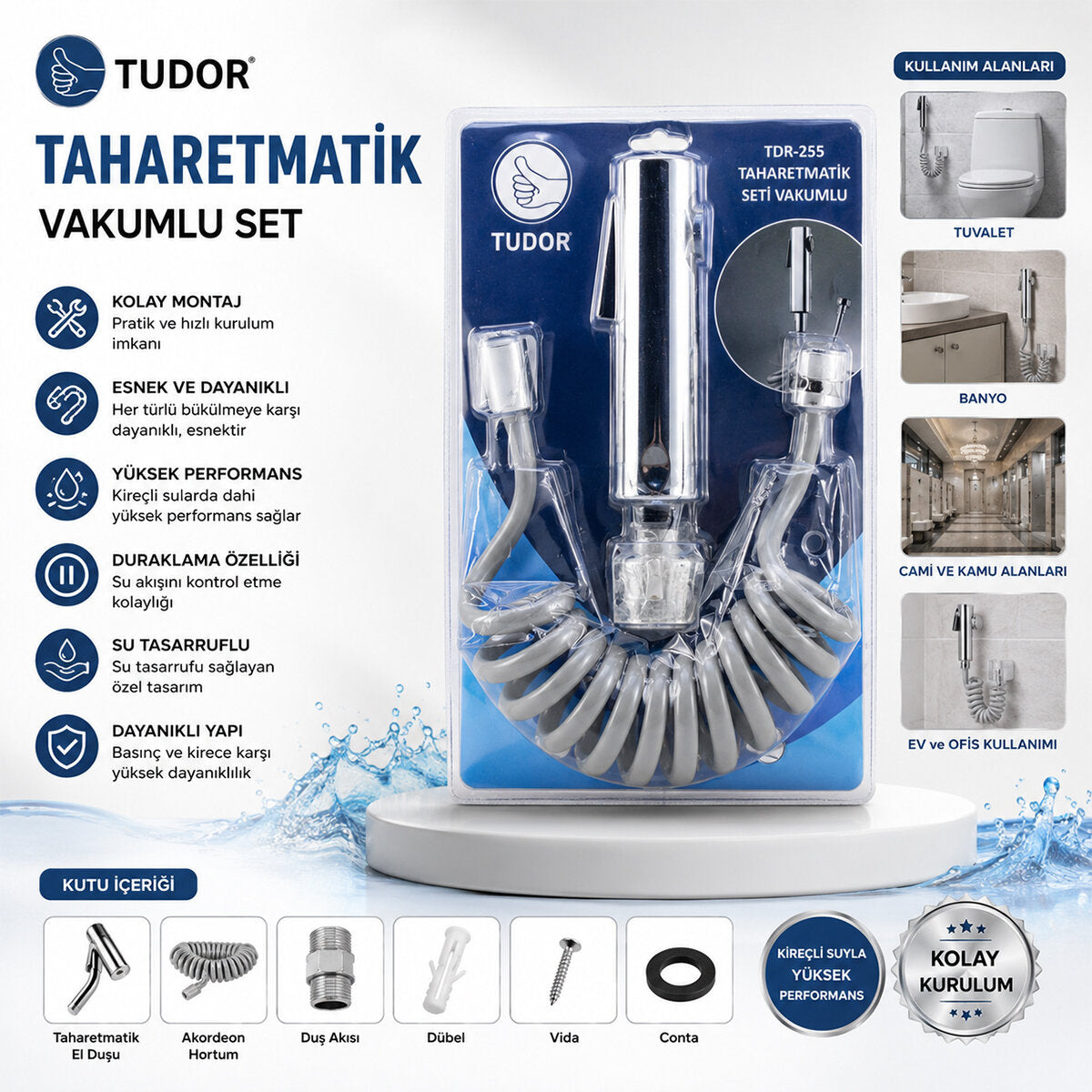 KROM TAHARATMATİK SETİ TAHARATMETİK EL DUŞU- HORTUM - MAFSAL VAKUMLU SET (5643)