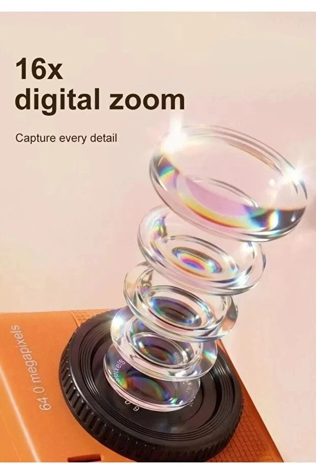Mini Dijital Kamera 64mp 16x Digital Zoom Retro Vintage 1.4’’ekranlı Video Kamera Taşınabilir Tasarım Turuncu