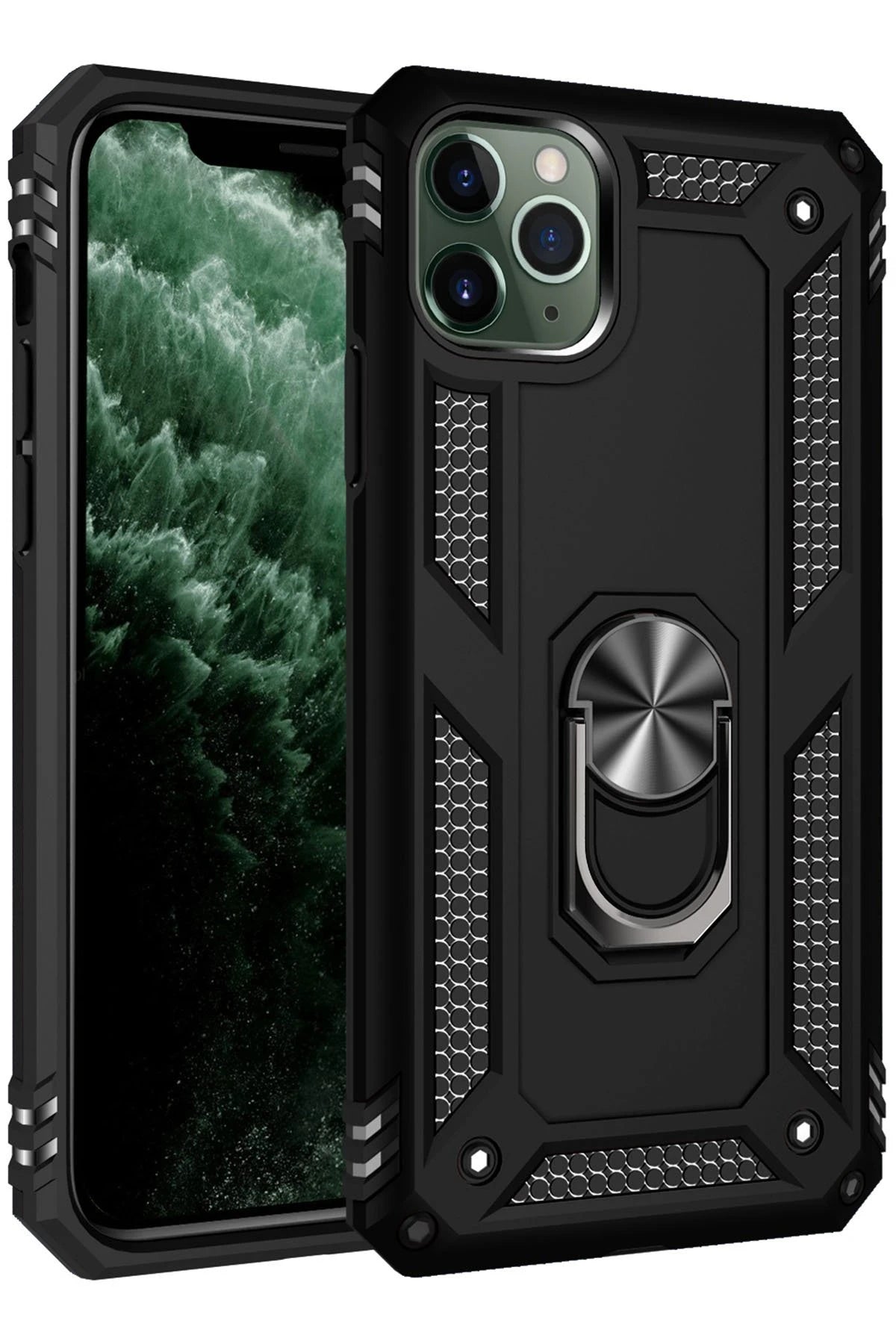 Newface Apple iPhone 11 Pro Kılıf Sofya Yüzüklü Silikon Kapak - Siyah