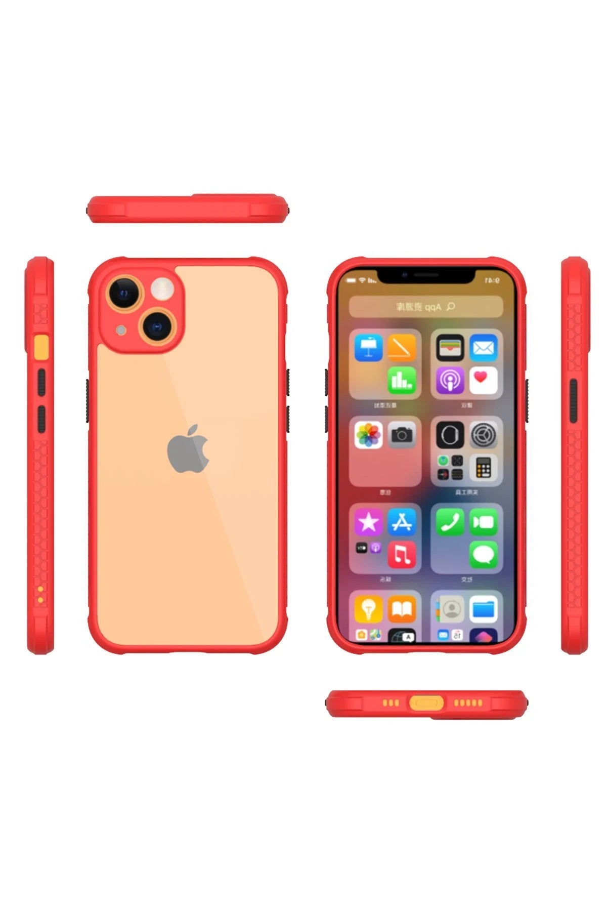 Newface Apple iPhone 13 Mini Kılıf Miami Şeffaf Silikon - Kırmızı