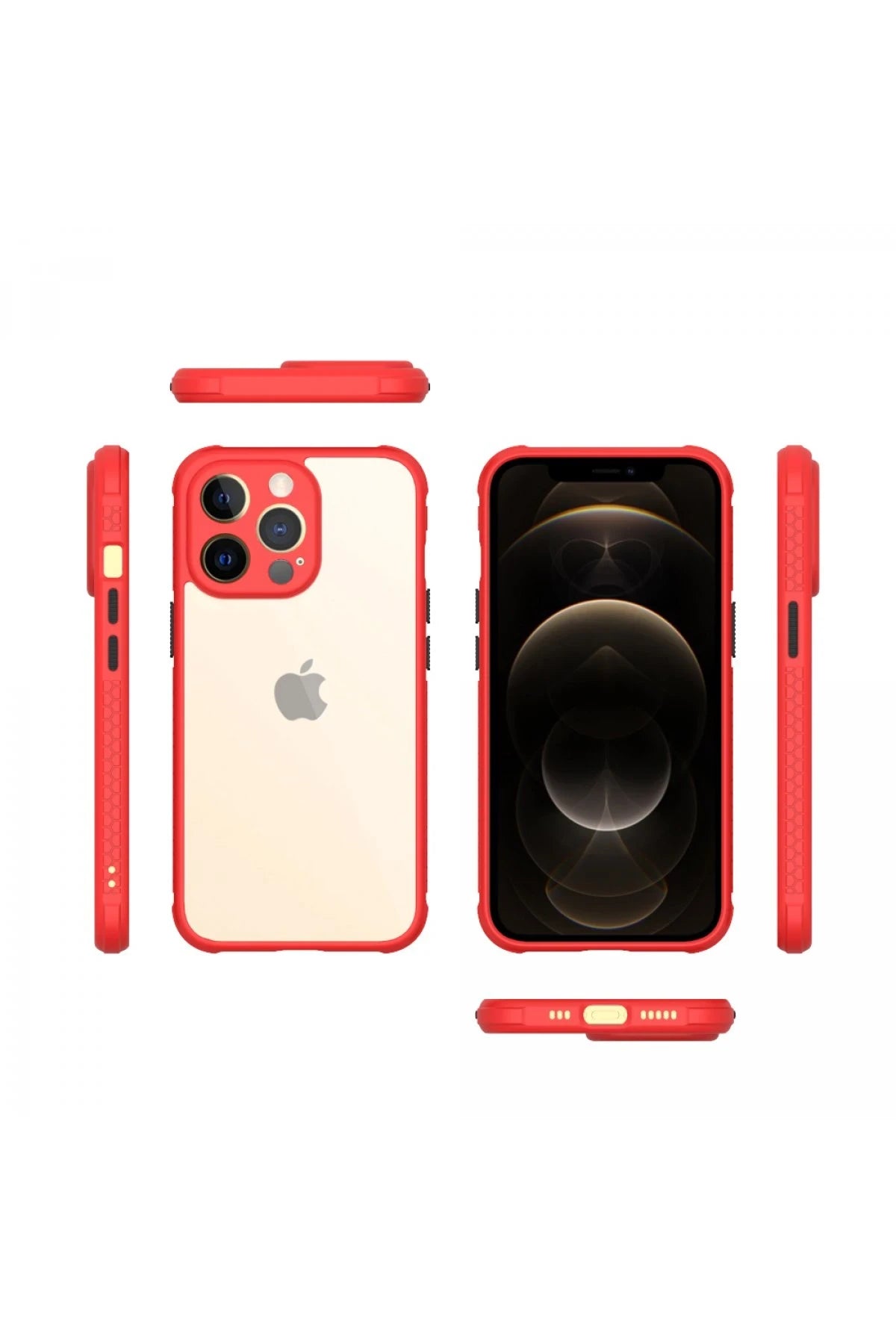 Newface Apple iPhone 13 Pro Kılıf Miami Şeffaf Silikon - Kırmızı