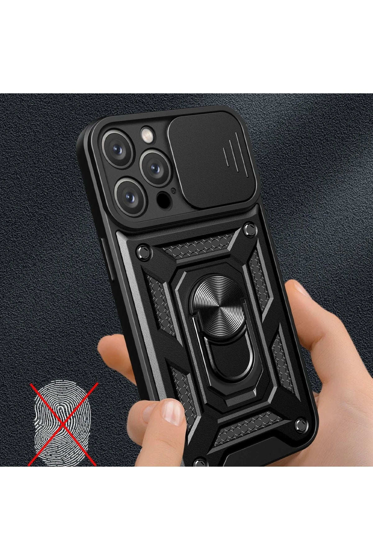 Newface Apple iPhone 16 Pro Kılıf Pars Lens Yüzüklü Silikon - Siyah