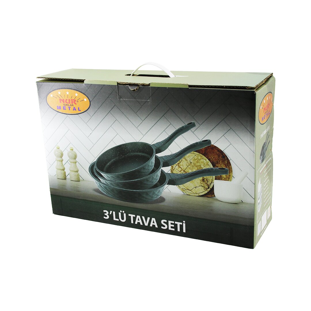 NUR IŞIKLAR METAL 3PCS DÖKÜM TAVA SETİ 20-24-28CM (5643)