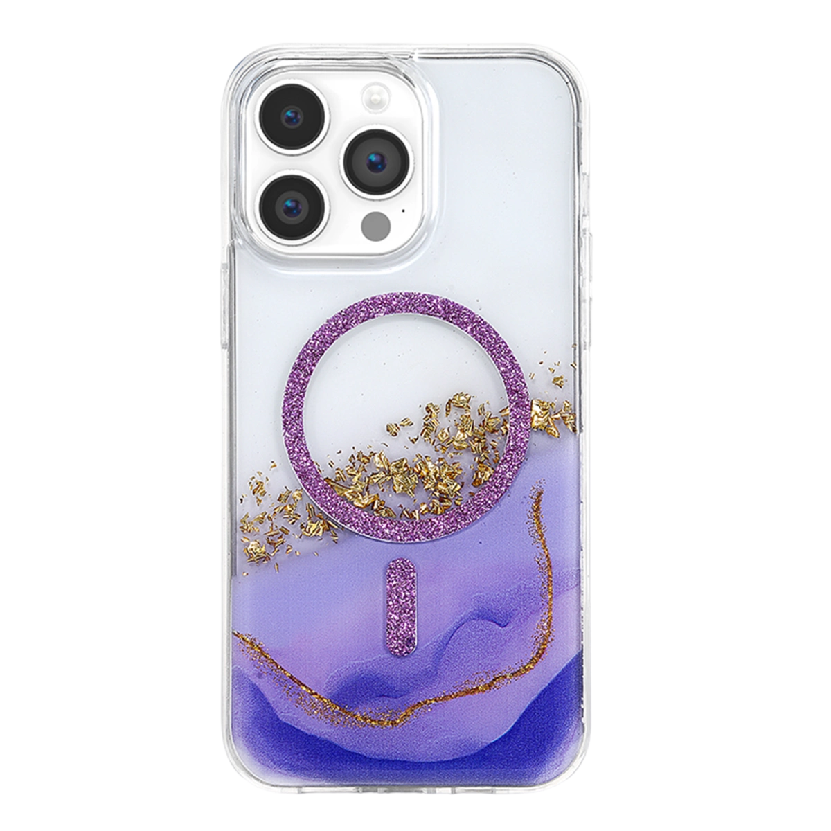 Onegif İphone 15 Pro Max Lotus Simli Magsafe Kapak - Mor
