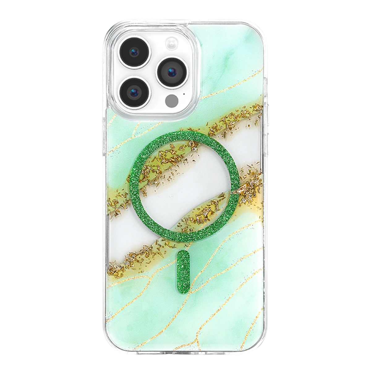 Onegif İphone 15 Pro Max Lotus Simli Magsafe Kapak - Yeşil
