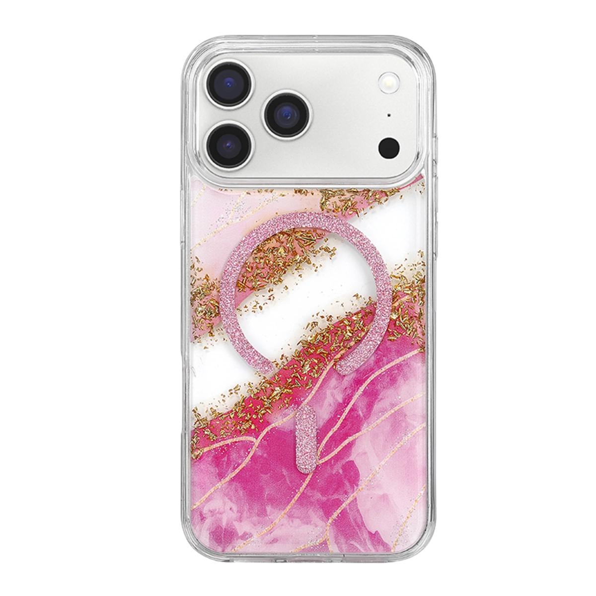 Onegif İphone 17 Pro Max Lotus Simli Magsafe Kapak - Pembe
