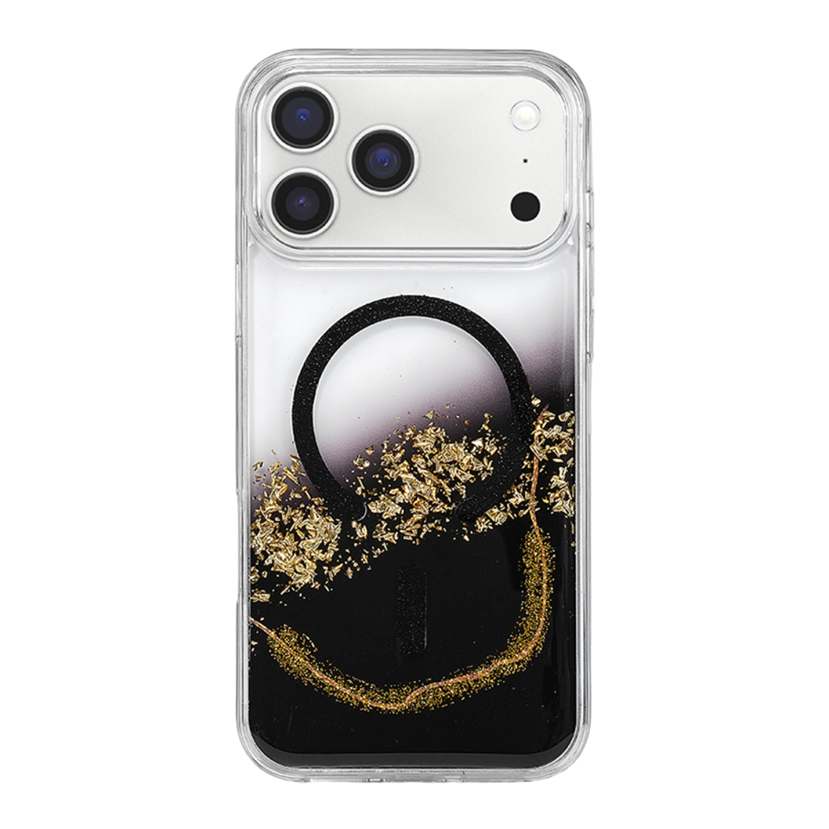 Onegif İphone 17 Pro Max Lotus Simli Magsafe Kapak - Siyah