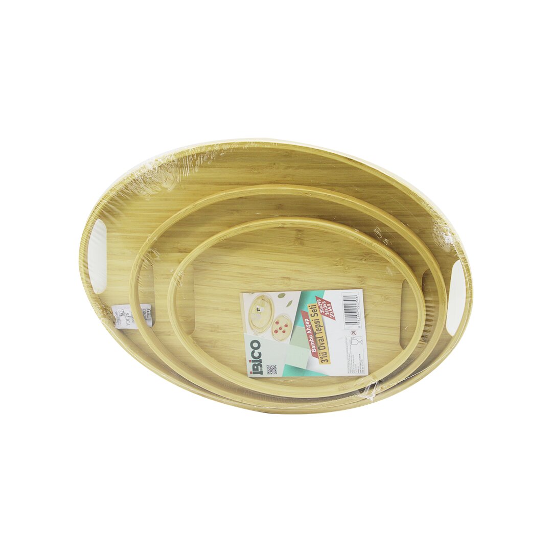 OVAL - 3 BOY BAMBU AHŞAP TEPSİ SETİ 20X29-26X36-31X45CM (5643)