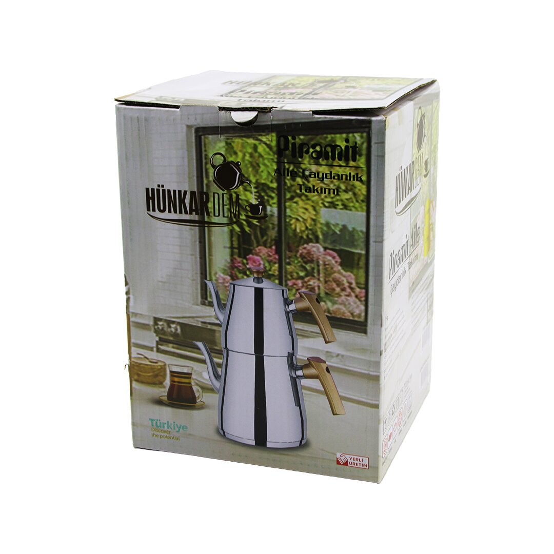 PRAMİT AİLE BOY ÇELİK ÇAYDANLIK SETİ - TAKIMI RENKLİ BAKALİT KULP ÜST DEMLİK: 1.5LT - ALT SULUK: 2.75LT KENDİNDEN SÜZGEÇLİ (5643)