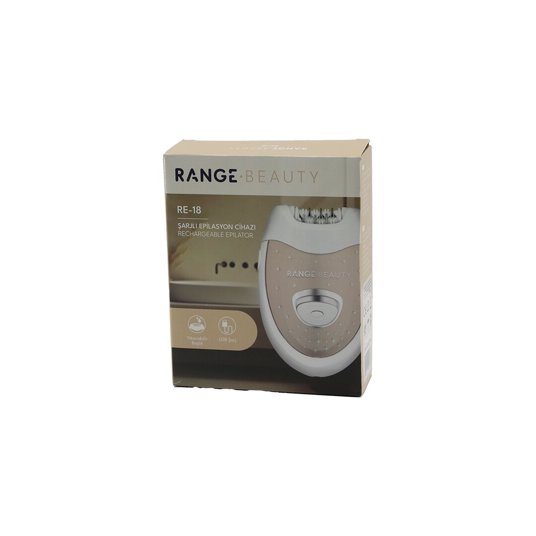 RANGE BEAUTY RE-18 EPİLASYON CİHAZI EPİLATÖR USB ŞARJLI=50DK 2 KADEME HIZ YIKANABİLİR BAŞLIK=18 ÇİFT CIMBIZ (5643)