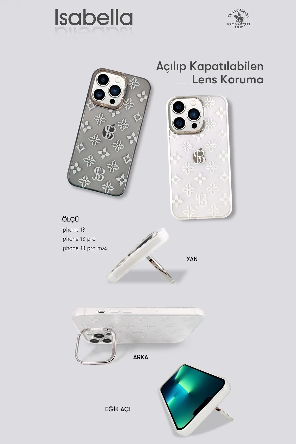 Santa Barbara Polo Racquet Club Apple iPhone 13 Pro Isabella Stand Kapak - Siyah