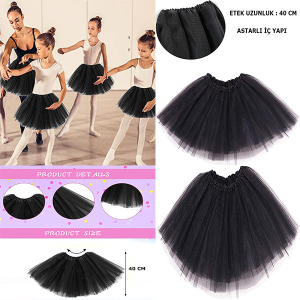 Siyah Renk Tütü Etek Bale Eteği Gösteri Eteği Çocuk Bebek Boy (5643)