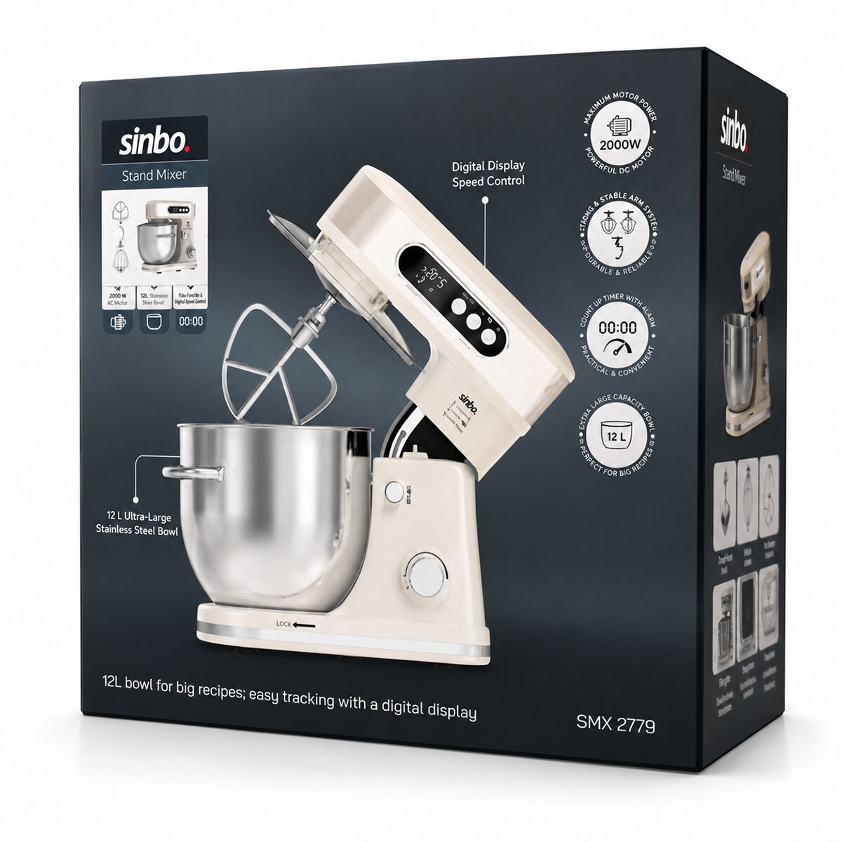 STANDLI MİKSER - BLENDER SETİ HAMUR YOĞURUCU - ÇIRPICI - KARIŞTIRICI 8KADEM. HIZ AYAR 12LT HAZNE 2000W SMX-2779 (5643)