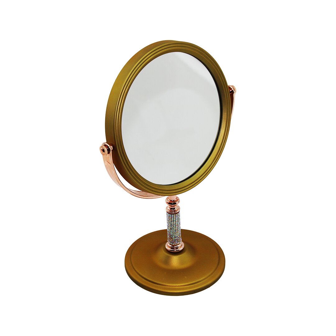 TAŞ SAPLI YUVARLAK 7 İNÇ= ÇAP:17.5CM MAKYAJ AYNASI ÇİFT TARAFLI BRONZ - GÜMÜŞ PLS.ÇERÇEVE SABİT AYAK (5643)